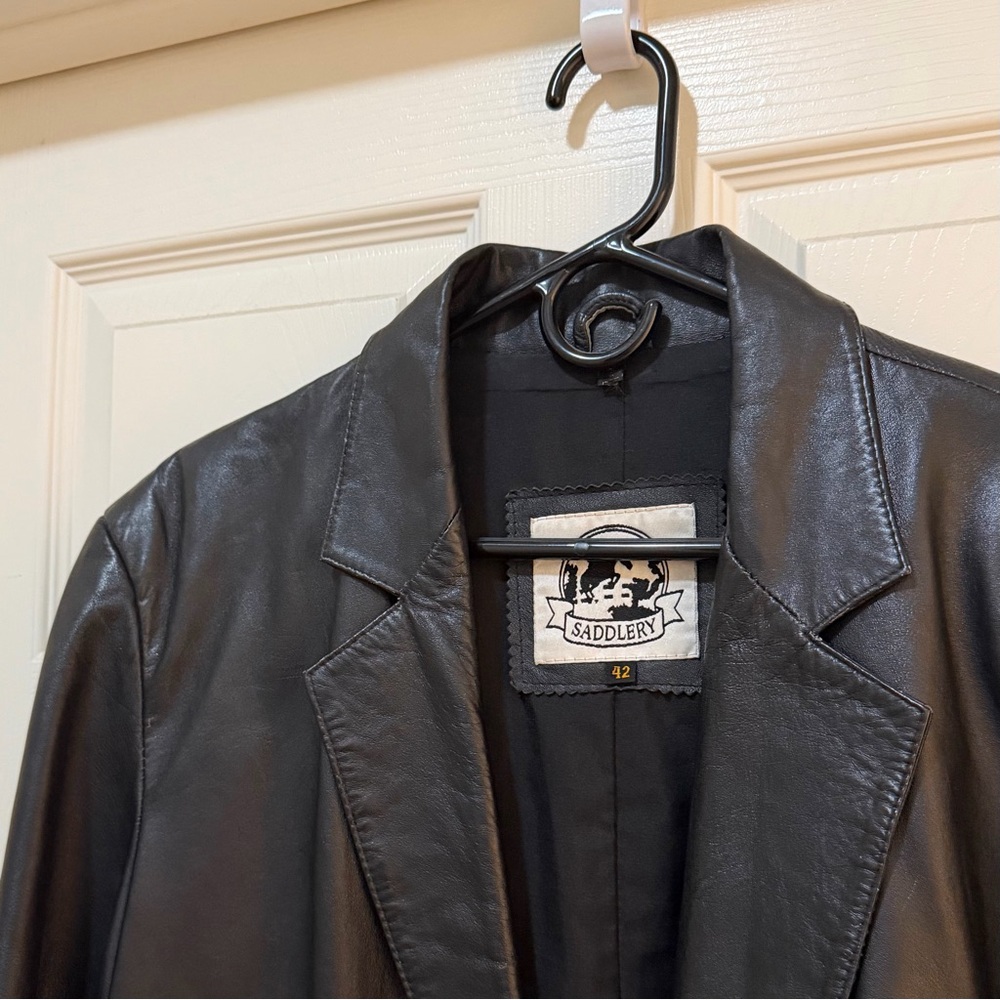 Saddlery Black Leather Blazer - Size 42